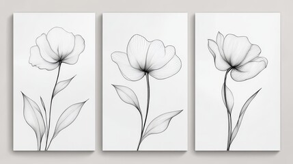 Minimalist flower posters in cozy interior