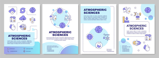 Fototapeta premium Atmospheric science blue circle brochure template. Weather forecast methods. Climate analyzing. Leaflet design with linear icons. Editable 4 vector layouts. Arial-Bold, Myriad Pro-Regular fonts used