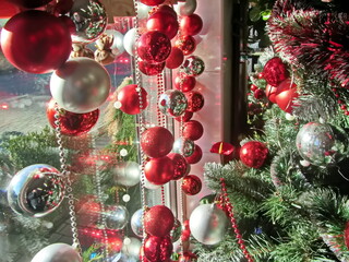 Happy New Year.Christmas tree decorations and toys for fir trees covered with snow and ice. Close-up. Merry Christmas.2024.