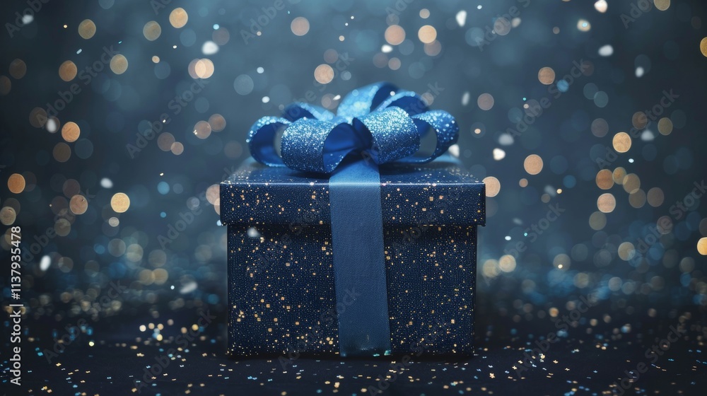 Poster glowing blue gift box on a digital network background representing technology and ai concepts