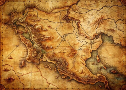 Vintage Mesopotamian Map: Ancient Civilization Cartography, Historical Atlas, Old World Map