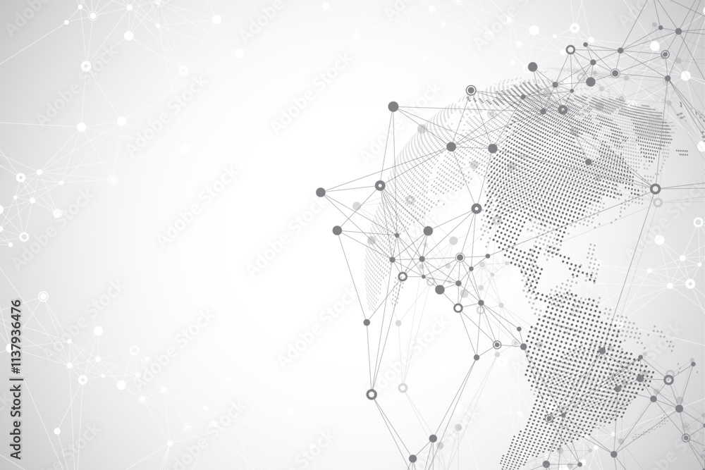 Aufkleber Global network connection banner design template. Header social network communication in the global business concept. Big data visualization. Internet technology
