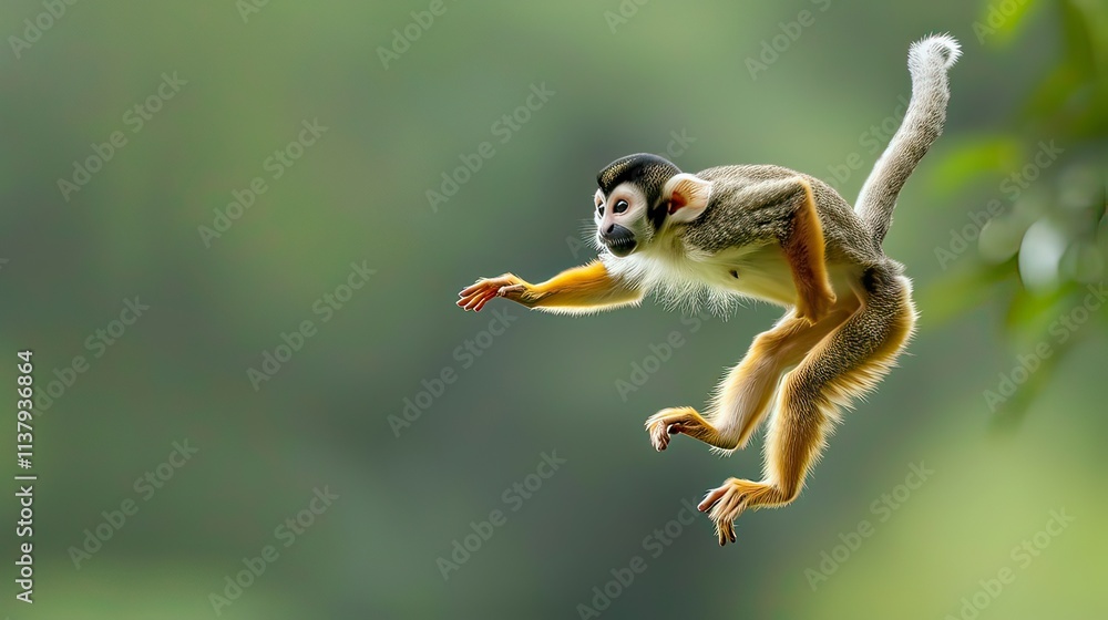 Poster a squirrel monkey leaping between branches in the amazon.
