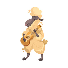 Funny Sheep Farm Character with Wooly Body and Hoof Play Guitar Vector Illustration