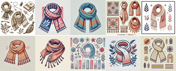 Vector set of scarves with a simple and minimalist flat design style