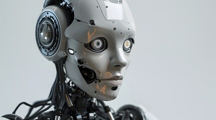 Fototapeta premium Futuristic humanoid robot with detailed mechanical features close-up