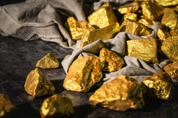 Natural gold nugget with dark background
