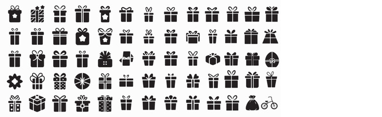Set Of Gift Box Shilaoutte Icon Illustration.Diferent type of gift box icon