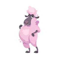 Funny Purple Sheep Farm Character with Wooly Body and Hoof Vector Illustration