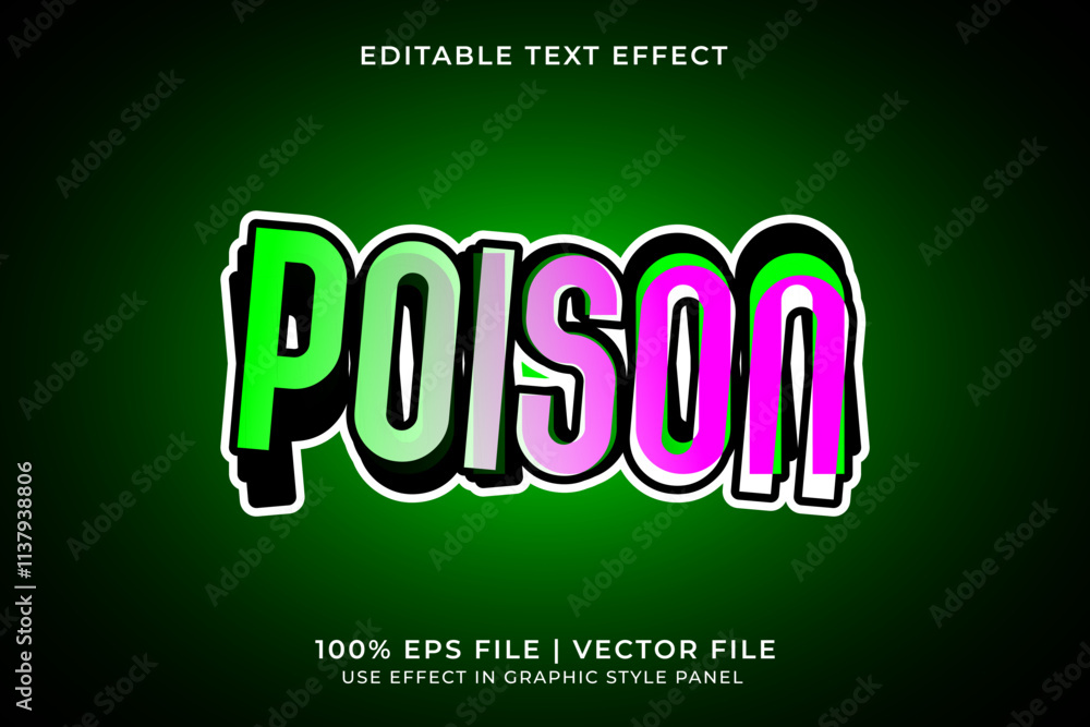 Aufkleber 3d editable poison vector text effect. green purple gradient text effect