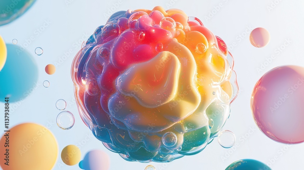 Poster colorful abstract sphere with bubbles in soft light environment