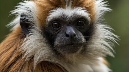 Fototapeta premium Close-up of a golden tamarin monkey in natural habitat.