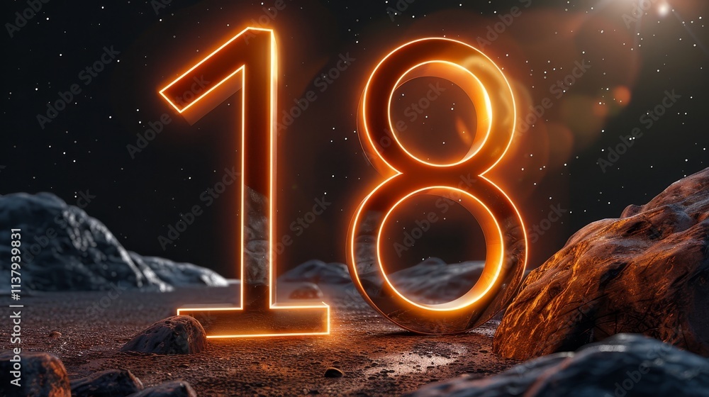 Aufkleber Illuminated neon number 2 in 3d against a dark background for a striking visual effect