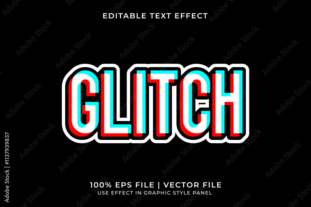Fototapete 3d editable glitch vector text effect. red and blue gradient text effect