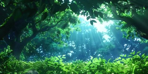 Obraz premium Digital Rendering of Forest Undergrowth with Sunlight