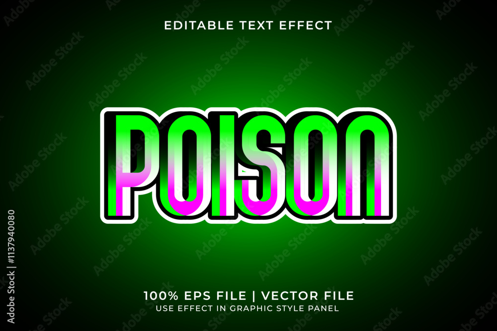 Poster 3d editable poison vector text effect. green purple gradient text effect