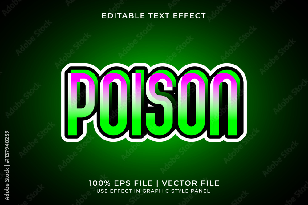 Poster 3d editable poison vector text effect. green purple gradient text effect