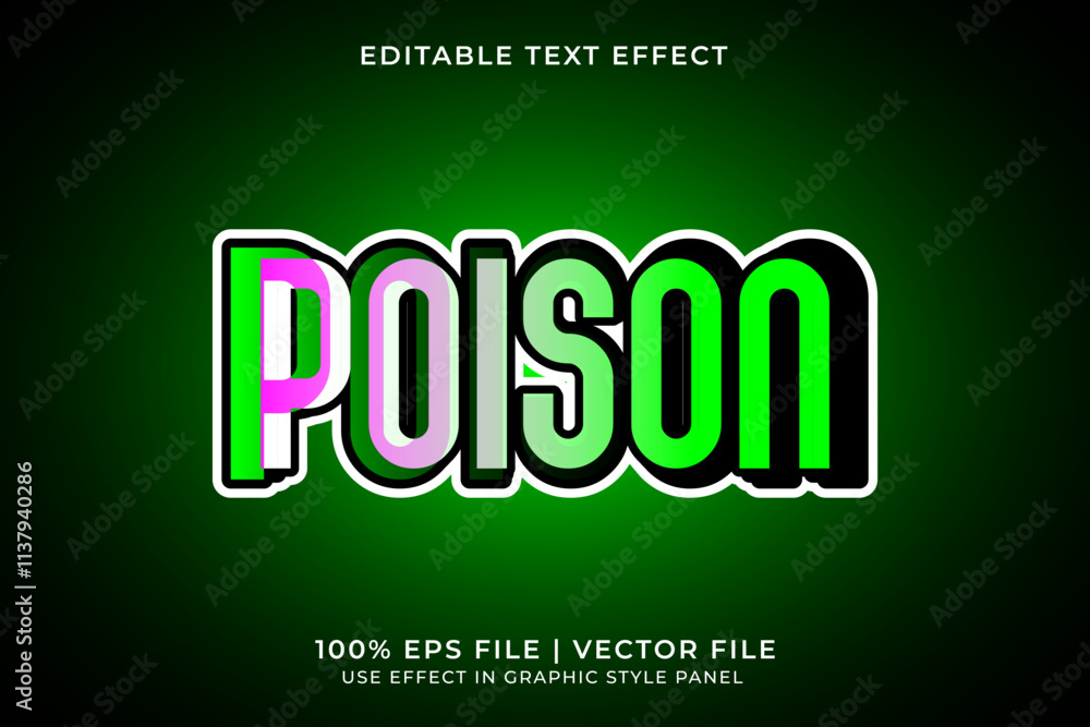 Aufkleber 3d editable poison vector text effect. green purple gradient text effect