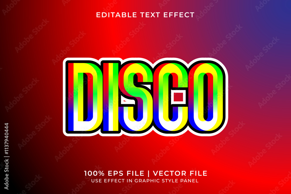 Poster 3d editable disco vector text effect. colorful gradient text effect