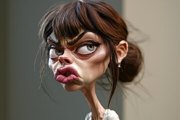 The face of an angry woman in a rage is a caricature