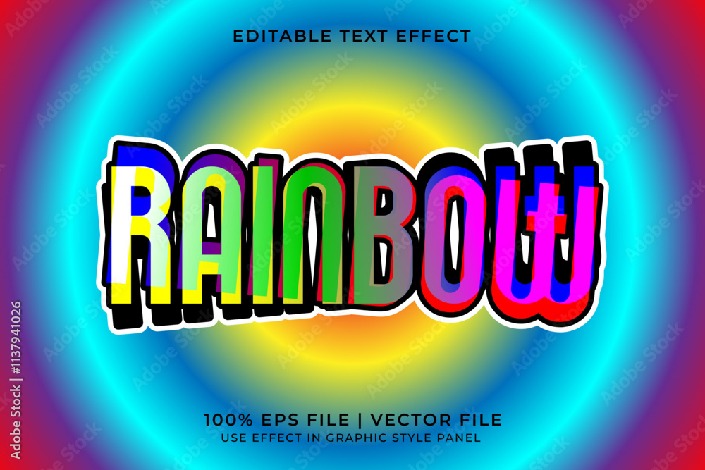 Poster 3d editable rainbow vector text effect. colorful text effect