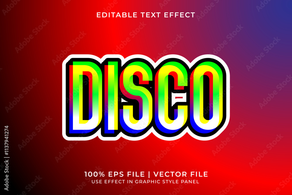 Poster 3d editable disco vector text effect. colorful gradient text effect