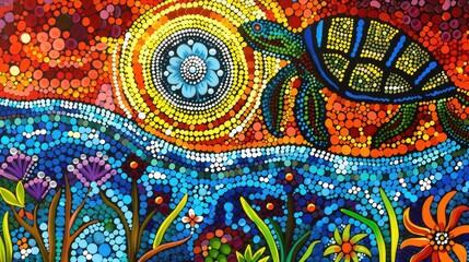 Australian Aboriginal dot painting style art, Generative AI