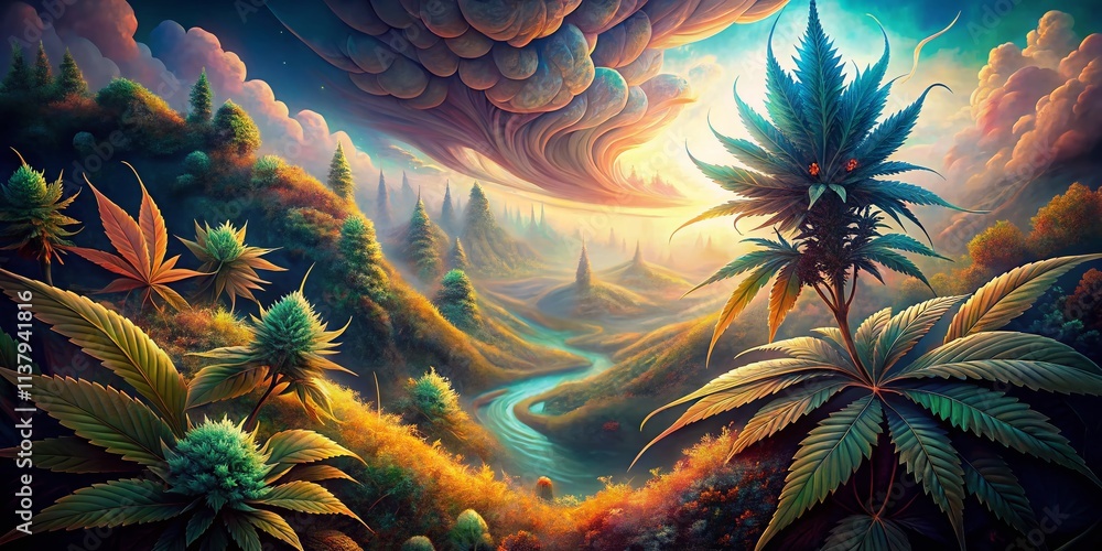 Aufkleber vintage style generative ai render of an abstract cannabis experience capturing the essence of natur
