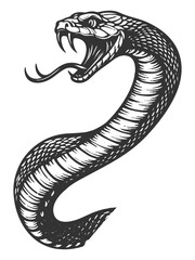 Obraz premium snake with an open mouth and exposed fangs, tattoo design sketch engraving generative ai vector illustration. Scratch board imitation. Black and white image.