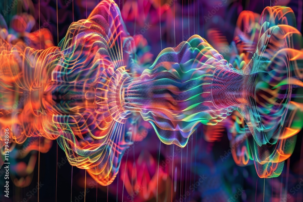 Poster abstract background featuring vibrant, flowing waves in various colors, creating a dynamic and visua