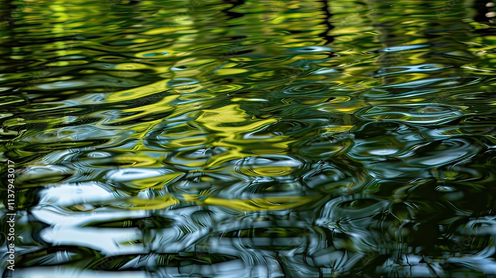 Poster a serene close-up of the amazon river with reflections of the surrounding trees in the water.