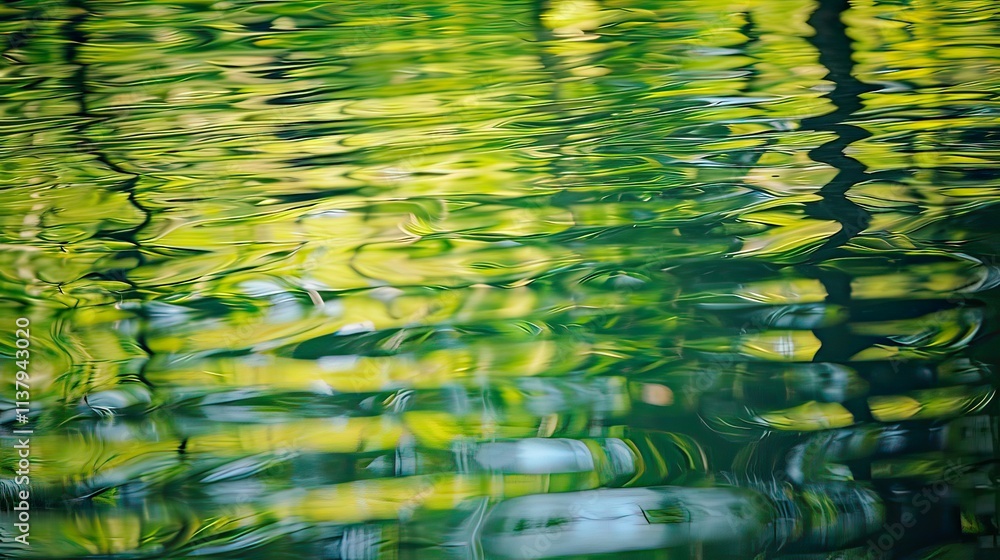 Poster a serene close-up of the amazon river with reflections of the surrounding trees in the water.