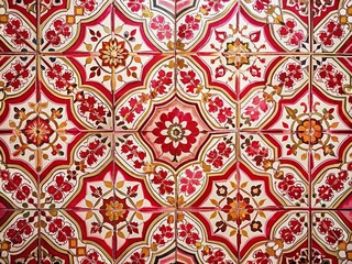 Vintage Style Photography of a Red, White, and Pink Tile Mosaic Pattern with a Beautiful Aesthetic for Home Decor and Architectural Designs