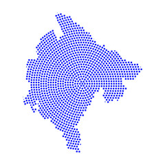 Fototapeta premium Abstract graphic Montenegro map from pixel blue on a white background. Vector illustration. 