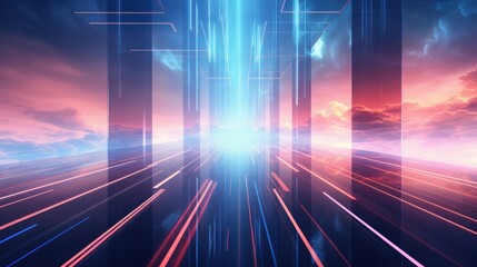 abstract background Dynamic Abstract Landscape with Radiating Light Beams and Neon Lines