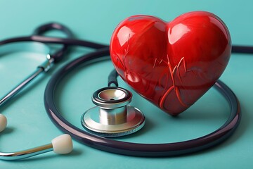 Heart Health Stethoscope, Red Heart, Cardiovascular Care, Medical Checkup