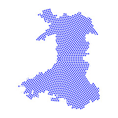 Fototapeta premium Abstract graphic Wales map from pixel blue on a white background. Vector illustration. 