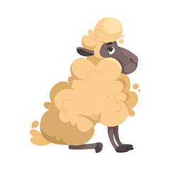 Funny Sheep Farm Character with Wooly Body and Hoof Sitting Vector Illustration
