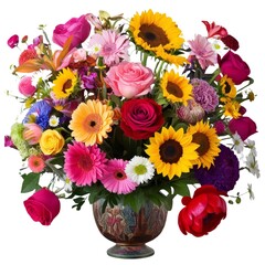 Obraz premium Close-up view bouquet of flowers adorned with branches and leaves