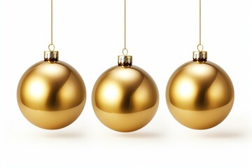 Golden christmas balls hanging, creating a festive atmosphere perfect for holiday decorations
