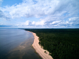 Russia, Lake Ladoga, View of the coast of the island in a cold lake