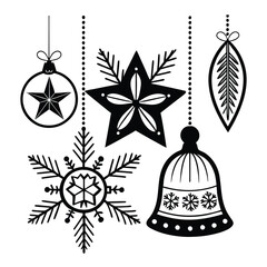 Christmas ornament set silhouette vector