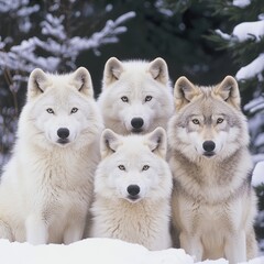 Obraz premium Arctic Wolves in Winter Wonderland A Family Portrait