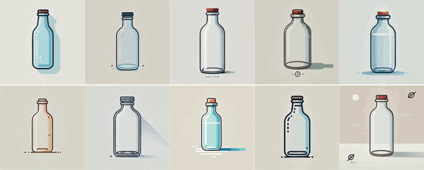 vector set of a glass bottle with a simple flat design style