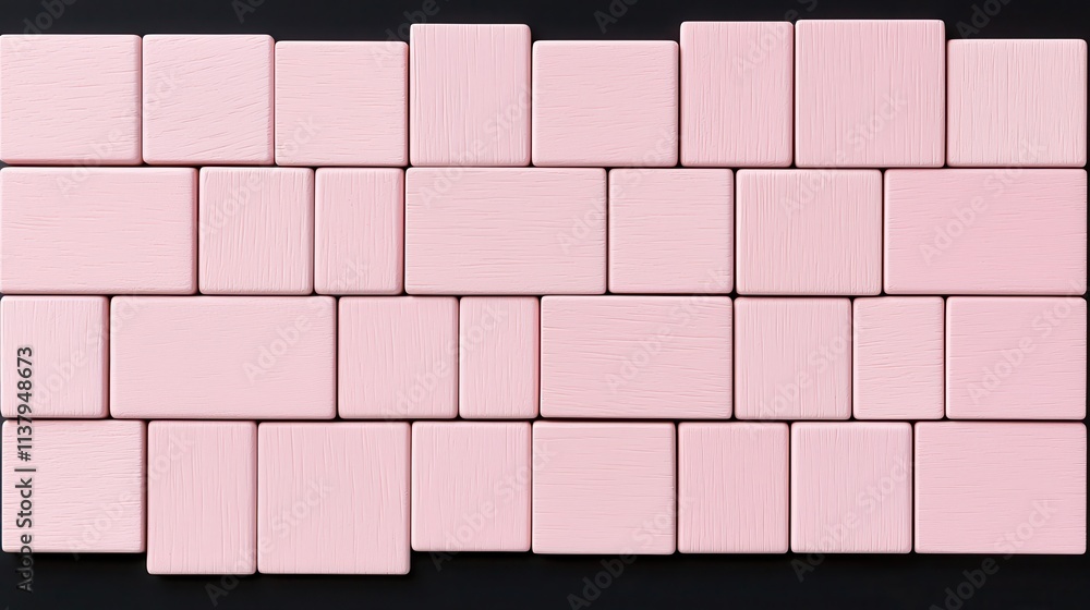 Poster soft pink tiles arranged neatly on black background for design use