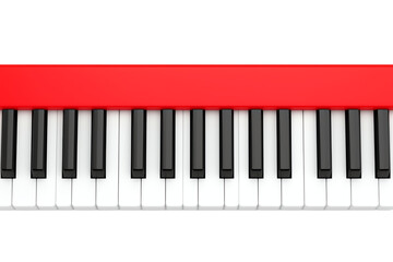 Fototapeta premium A vibrant red keyboard featuring black and white keys, designed for musical performance and creativity.
