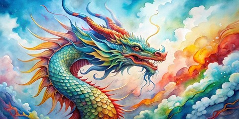 Watercolor Dragon Art: Majestic Fantasy Creature Painting, Mythical Beast Illustration, Dragon Artwork