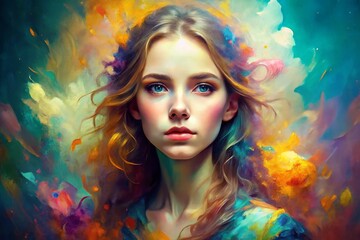 Fototapeta premium Watercolor Paint Brushes Portrait Photography AI Art - Generative Art Images