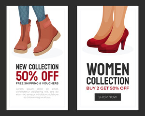 Shoes and Footwear Shop Banner Design Vector Template