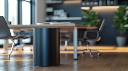 Modern Office Waste Bin on Wooden Floor.